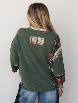 Wild Iris Patchwork Top - Olive L / Olive