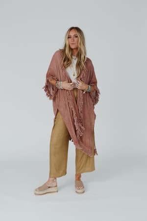 on-the-edge-fringe-kimono-rose-clay/Rose Clay