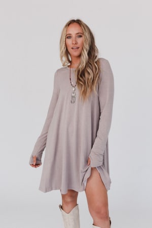 The Nest Jake Long Sleeve Crewneck Dress: undefined