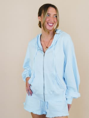 Pearl Ruffle Zip Up Hoodie: undefined