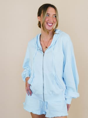 Pearl Ruffle Zip Up Hoodie: undefined
