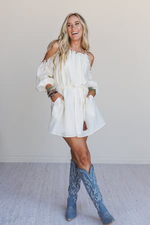 Elia Open Shoulder Dress: undefined