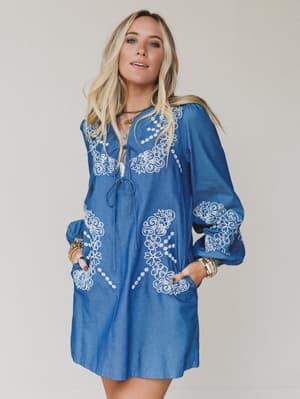 Sunday Flow Embroidered Denim Dress: undefined