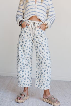 Petal Blue Barrel Leg Pants: undefined