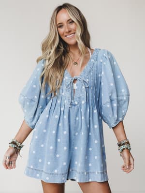 Spotted in Cuteness Denim Romper - Light Denim S / Light Denim