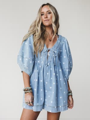 Spotted in Cuteness Denim Romper - Light Denim S / Light Denim