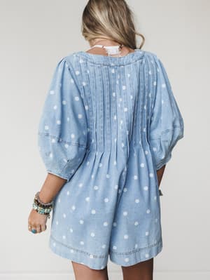 Spotted in Cuteness Denim Romper - Light Denim S / Light Denim