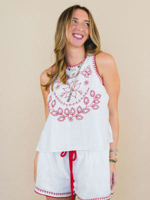Dreaming of Islands Embroidered Top: undefined