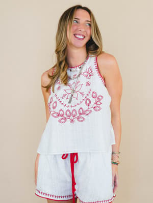 Dreaming of Islands Embroidered Top: undefined