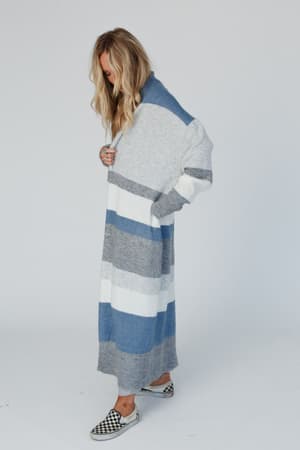 The Nest So Cozy Oversized Striped Knit Duster - Blue Multi