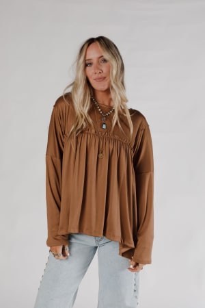 solid-serenity-long-sleeve-babydoll-top-chestnut/Chestnut