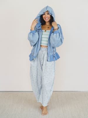 Wistful In Ruffles Zip Up Hooded Jacket - Blue XL / Blue