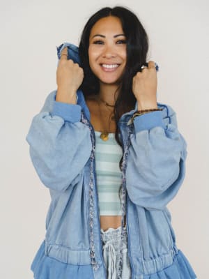 Wistful In Ruffles Zip Up Hooded Jacket - Blue XL / Blue