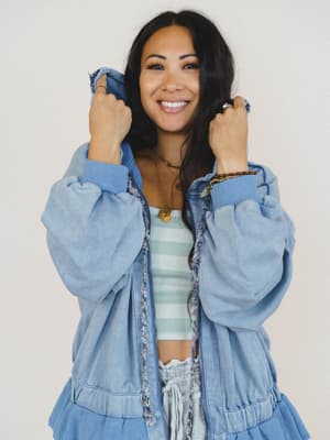 Wistful In Ruffles Zip Up Hooded Jacket - Blue XL / Blue
