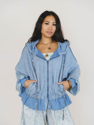 Wistful In Ruffles Zip Up Hooded Jacket - Blue XL / Blue