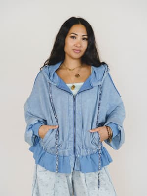 Wistful In Ruffles Zip Up Hooded Jacket - Blue XL / Blue
