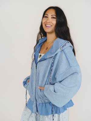 Wistful In Ruffles Zip Up Hooded Jacket - Blue XL / Blue