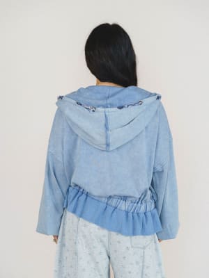 Wistful In Ruffles Zip Up Hooded Jacket - Blue XL / Blue