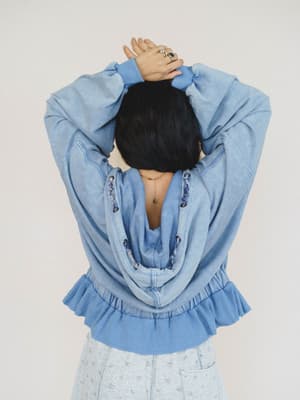 Wistful In Ruffles Zip Up Hooded Jacket - Blue XL / Blue