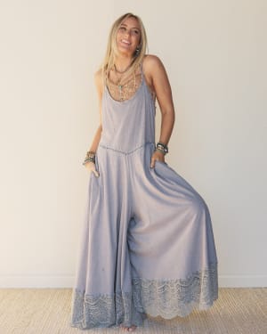 Free Bird Feeling Wide Leg Jumpsuit - Dolphin XL / Dolphin