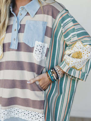 Daisy Darling Collared Top - Taupe Green XL / Taupe Green