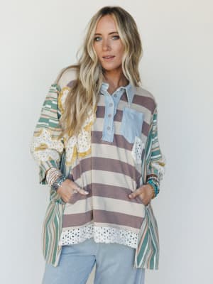 Daisy Darling Collared Top - Taupe Green XL / Taupe Green