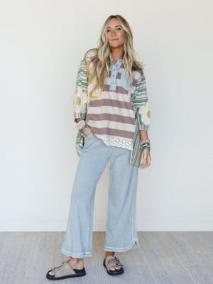 Daisy Darling Collared Top - Taupe Green XL / Taupe Green