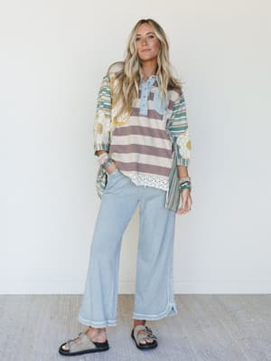 Daisy Darling Collared Top - Taupe Green XL / Taupe Green
