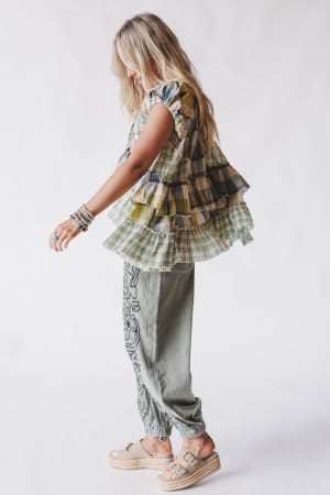 clover-stitch-plaid-top-green/Green