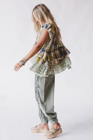 clover-stitch-plaid-top-green/Green