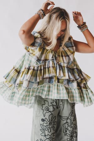 clover-stitch-plaid-top-green/Green