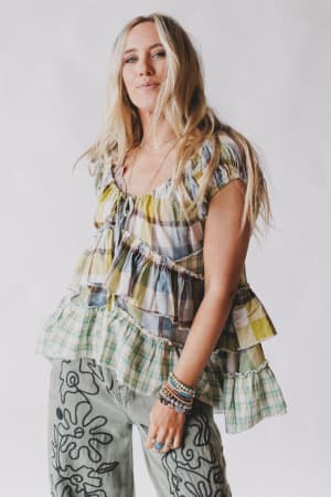 clover-stitch-plaid-top-green/Green