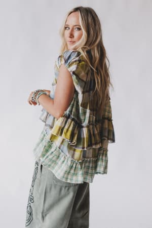 clover-stitch-plaid-top-green/Green