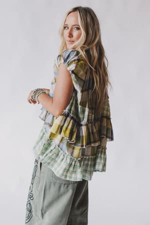 clover-stitch-plaid-top-green/Green