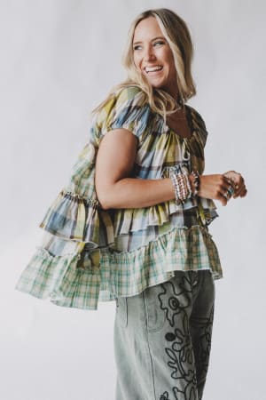 clover-stitch-plaid-top-green/Green