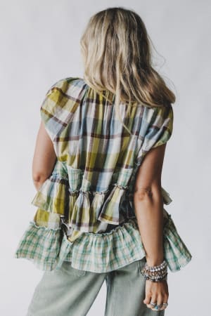 clover-stitch-plaid-top-green/Green