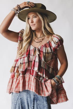 Clover Stitch Plaid Top: undefined
