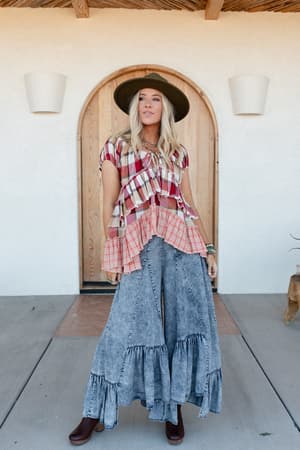 clover-stitch-plaid-top-pink/Pink