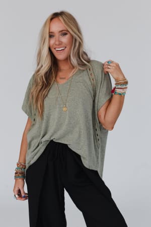The Nest Camden Lace V Neck Top: undefined