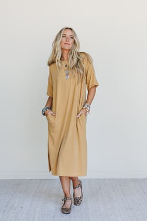 hushed-glow-slit-midi-dress-mustard/Mustard
