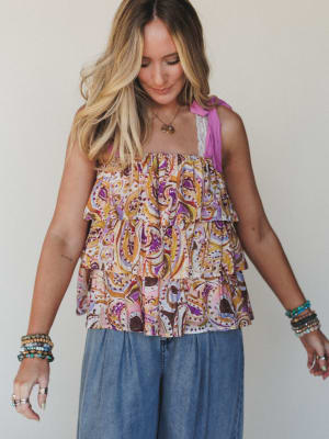 Baby Bloom Ruffle Print Top - Violet Multi L / Purple