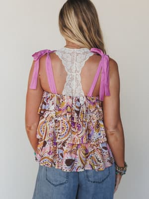 Baby Bloom Ruffle Print Top - Violet Multi L / Purple