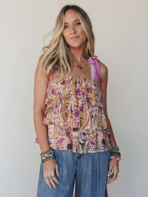 Baby Bloom Ruffle Print Top - Violet Multi L / Purple