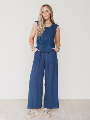 Jolene Wide Leg Jumpsuit - Navy L / Navy