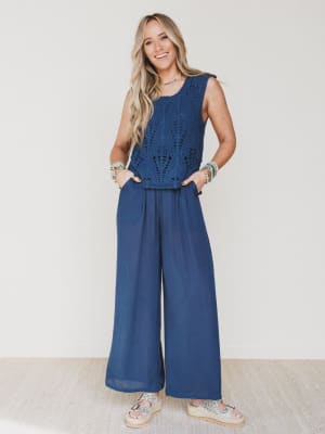Jolene Wide Leg Jumpsuit - Navy L / Navy
