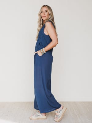 Jolene Wide Leg Jumpsuit - Navy L / Navy