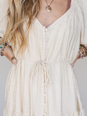 Dandelily Tiered Maxi Dress - Natural L / Beige