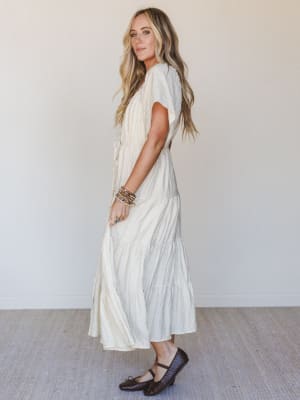 Dandelily Tiered Maxi Dress - Natural L / Beige