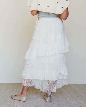 Quiet Getaway Lace Maxi Skirt - Off White L / White