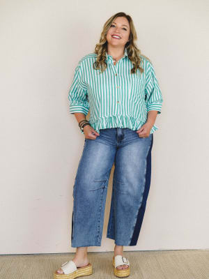Go Time Blouse - Ivory Green L / Ivory Green